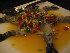 Goong Chair Num Pla - raw prawns in fresh chilli, minced garlic and lemon juice