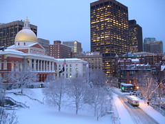 Massachusetts State House just after a snowstorm