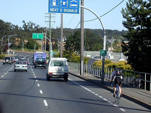 A cyclist on the highway