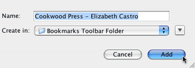 Add the live bookmark to our Bookmarks Toolbar folder