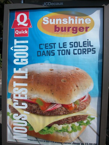 i saw this quick burger ad at the bus stop last friday.  from the looks of it this burger is more dark and evil than anything sunny.