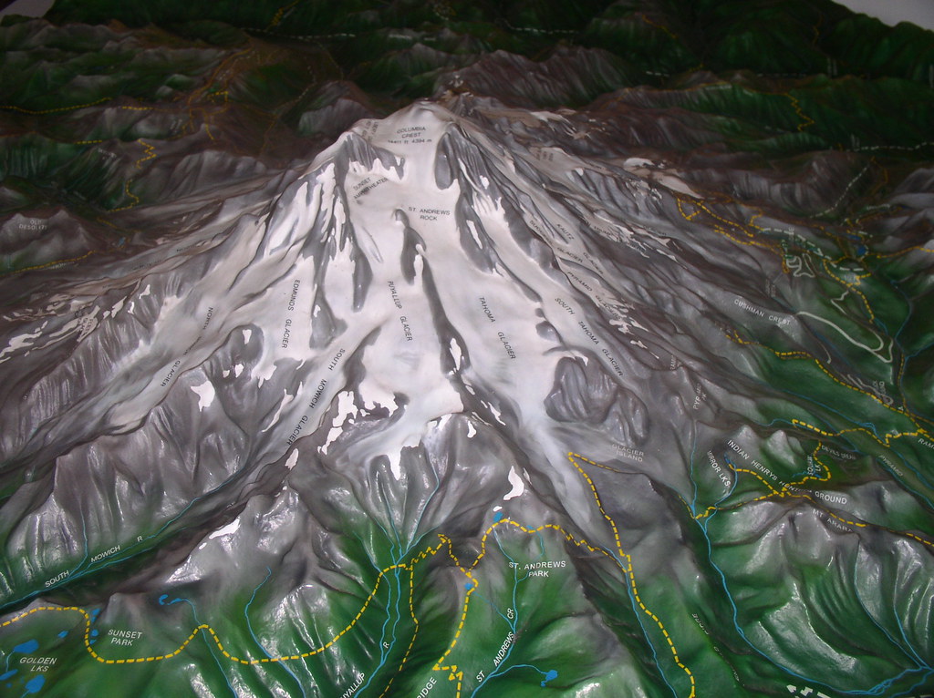 Model of Mt Rainier from inside the visitors center
