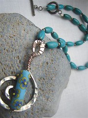 Barrel Turquoise and Hammered Swirl w/ lampwork