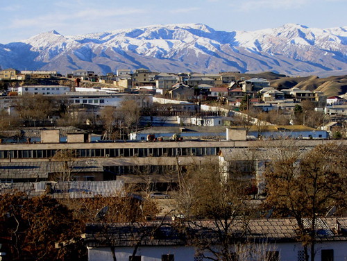 Ashgabat with mountains