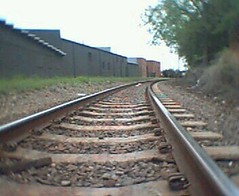Railroad tracks on a bend