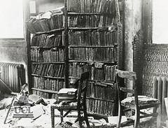 Library bookcase after an air raid