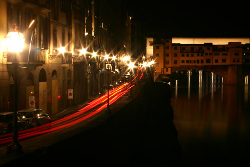 River Arno, Ponte Vecchio, cars at night time