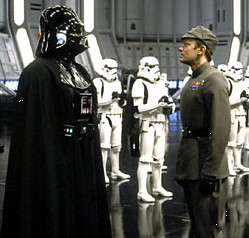 Darth Vader conducting a status meeting.