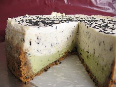 Layered Green Tea and Black Sesame Cheesecake