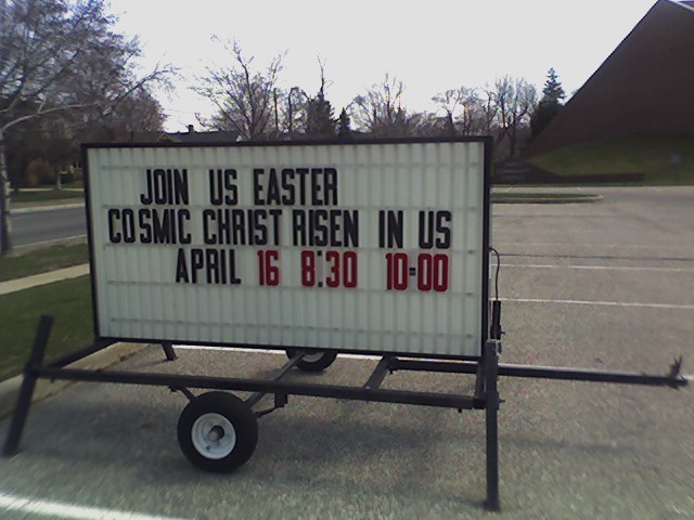 ''cosmic christ'' sign at christ community ''church'' in spring lake...