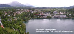A bird’s eye view of Bled, taken from Bled Castle.
