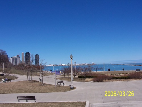View of the lake and Navy Pier from the Museum Campus
