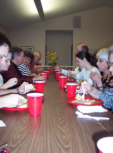 eating with our new friends at Grace Lutheran