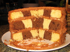 Detailed view of the checkerboard cake