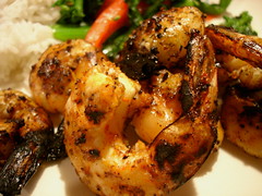 Berbère shrimp with rapini and basmati rice