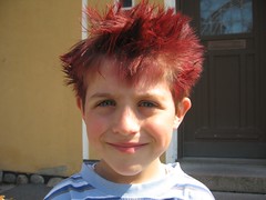 Max at his 6th birthday party with red hair