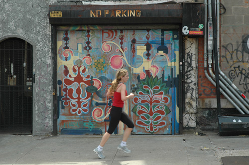 Jogging Past Painted Door