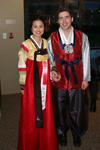 There the happy couple changed into tradition Korean wedding garb and the 