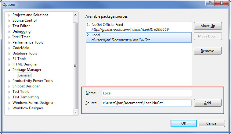 Local NuGet - Adding a package source