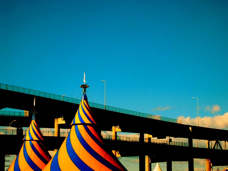 Circus tents by the highway