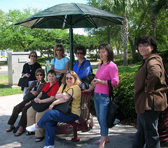 Our team posed at one of the shuttle stops.