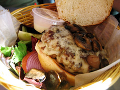 burger with swiss and mushrooms