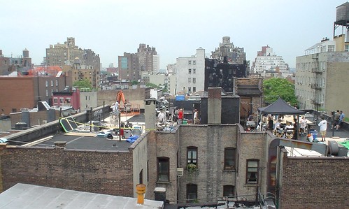 Film crew on the next rooftop