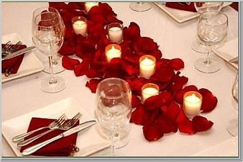 rose petals long table photo by Wedding or Party Decorations
