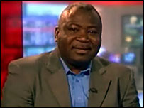 Guy Goma winging it with style on BBC News 24