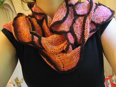 wearing crochet scarf - wrapped