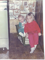 Me & Matt playing in the laundry basket - 1983