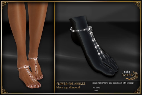 DANIELLE Flower Toe Anklet Black And Diamond