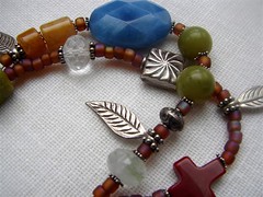 Double Stranded Bracelet w/Hill Tribe Silver leaves and assorted semi-precious stones
