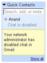 Gmail Chat disabled on the Network