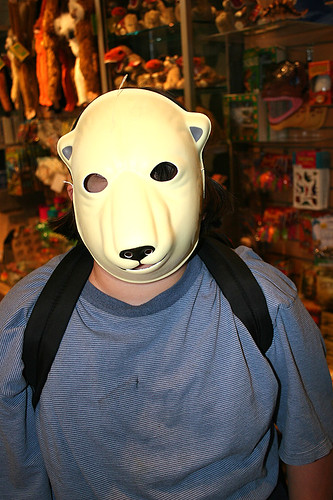 Q with polar bear mask