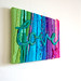 Ibiza - Love - A Mixed Media Textile Stitched Collage with the word Love in turquoise, Stretched on a Canvas Art Frame