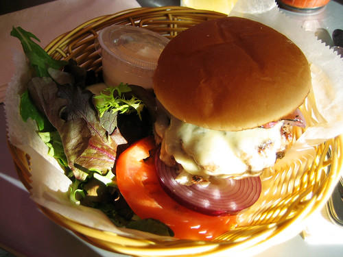 burger with swiss and onion