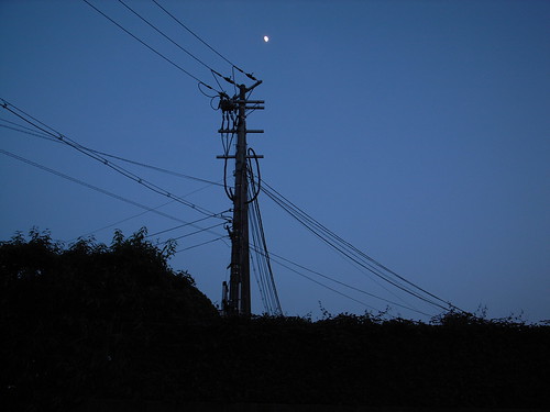 Telegraph pole, moon
