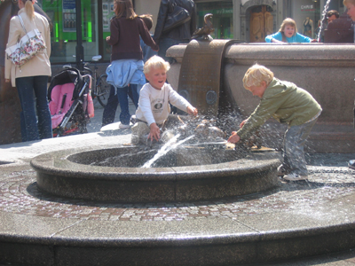 children playing water