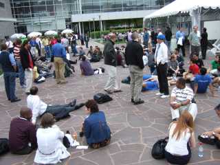 People lie down at Google's patio