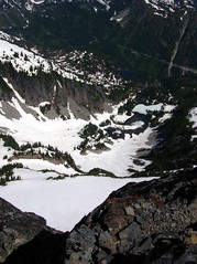 looking down on snow lake and bench lake from summit