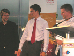 Tom and myself collect the award from David Milliband MP