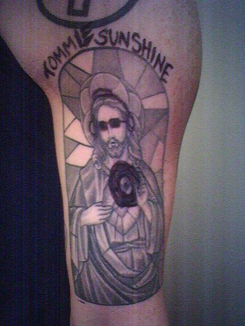 christ tattoo. sharpied his Christ tattoo