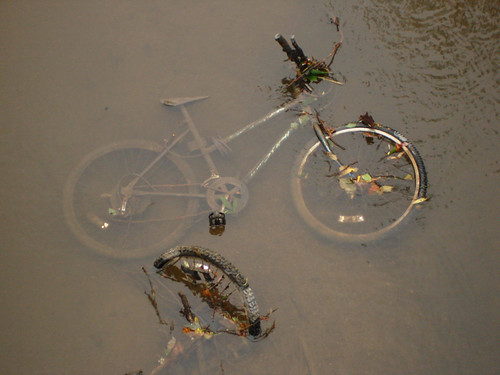Discarded bike in the river