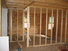stud walls erected on the first floor