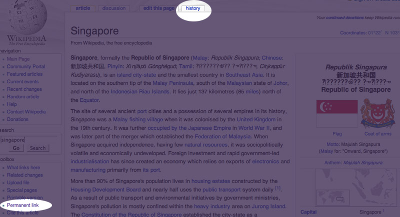 Wikipedia entry - Singapore 1