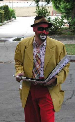 Crimebo the Crime Clown reads from his Big Book of Crime