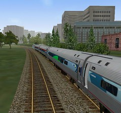Amtrak train in Crystal City, Virginia, simulation by Steve Dunham