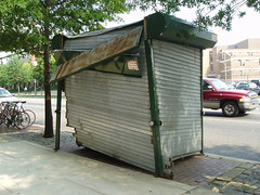 damaged newsstand, from side