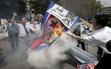 South Koreans protest against a possible North Korean missile test.  AP photo.